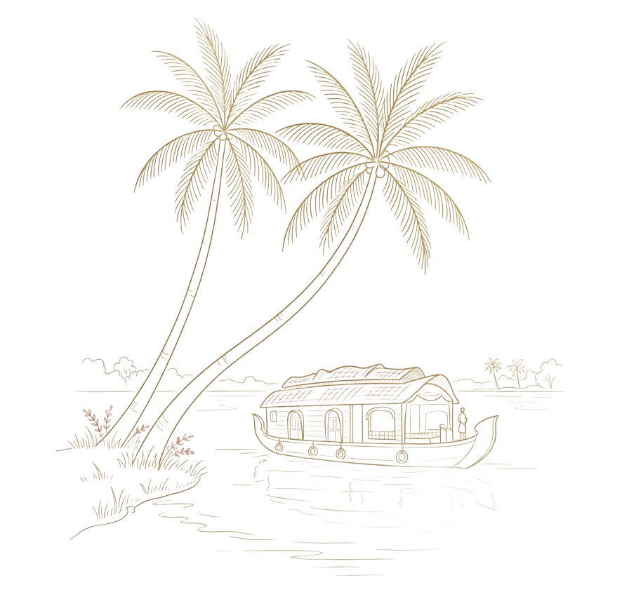 Kerala, where Lloyd is from — palms and a houseboat on the backwaters